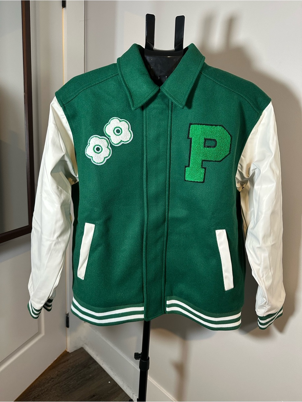 Promesa Green White Varsity Jacket Letterman Chenille P Size Small NWT